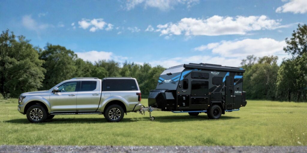  truck with a cap towing Fury-14A