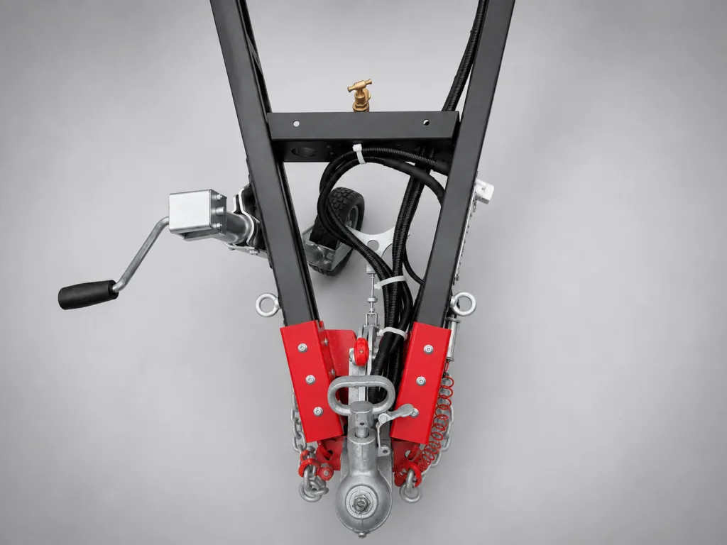 Skyline caravan chassis and single-piece drawbar with the coupling and jockey wheel fitted