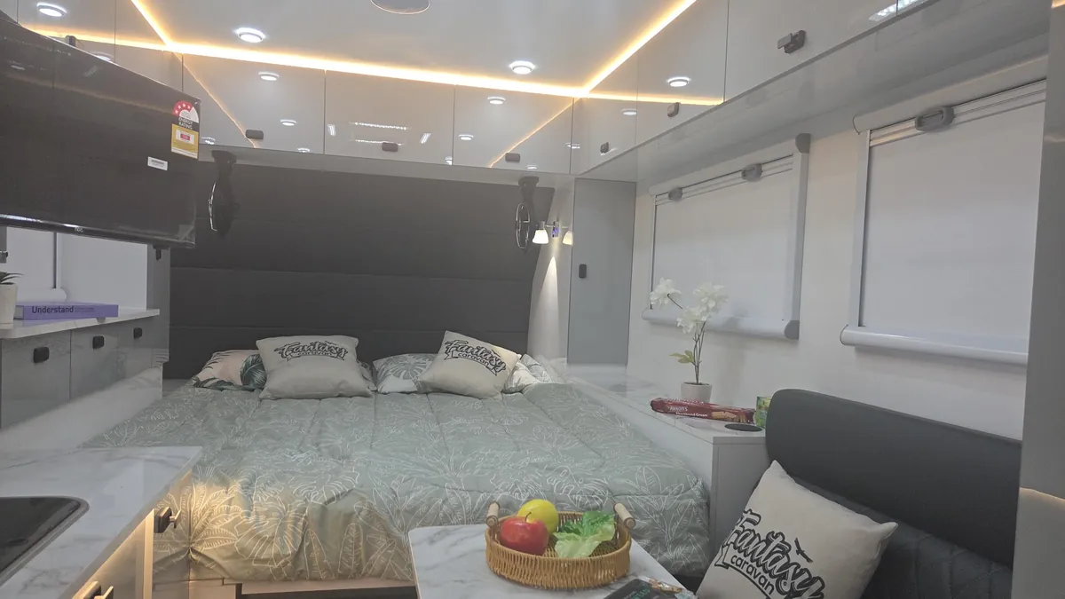 Fury 48V hard top interior with lounge and kitchen