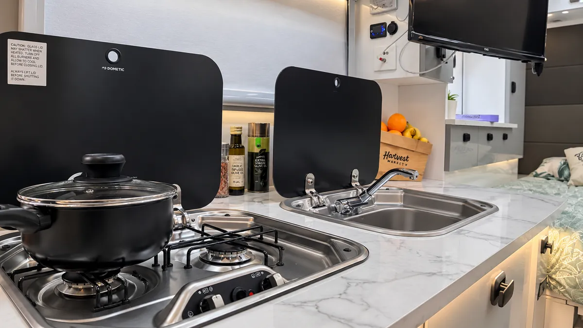 Fury 48V kitchen with sink and cooktop