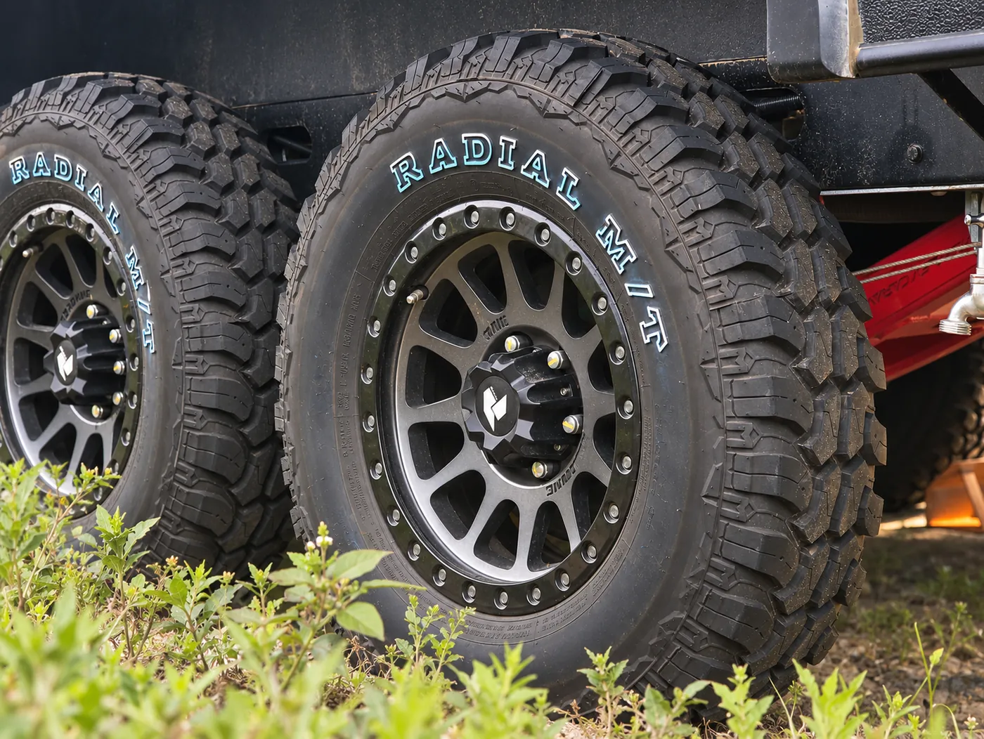 Horizon caravan mud-terrain tyres on alloy wheels