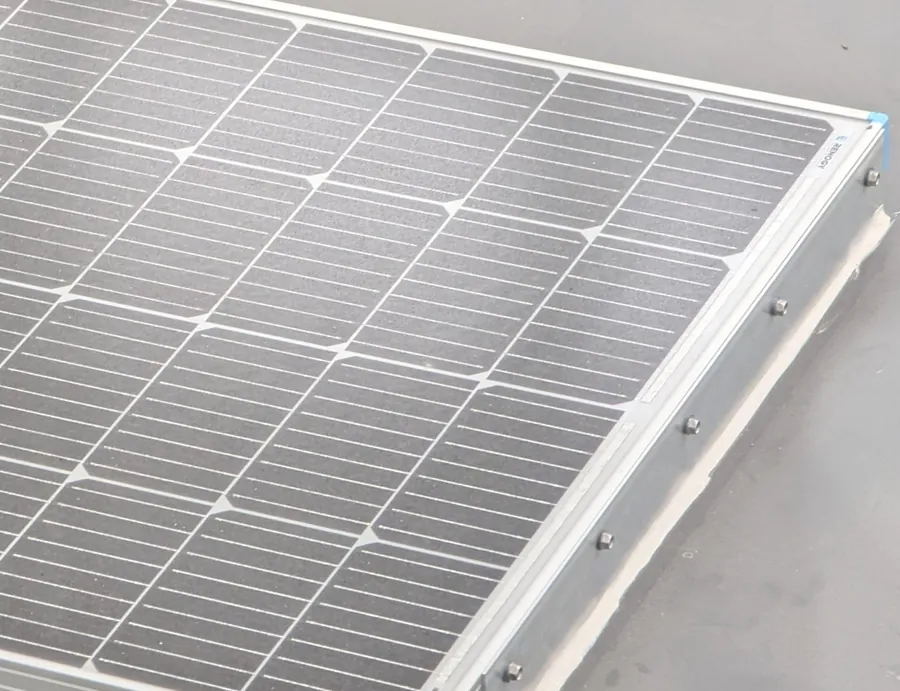 Solar panel on the roof of a Horizon caravan