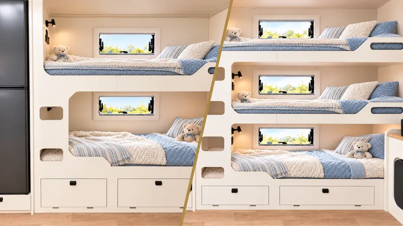 Horizon two-bunk and three-bunk interior layout comparison