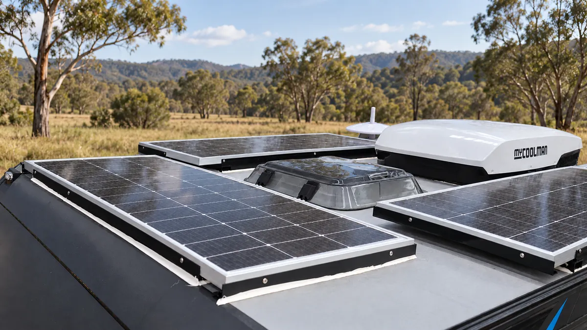 Roof solar panels and air conditioner on a Fury 48V hard top