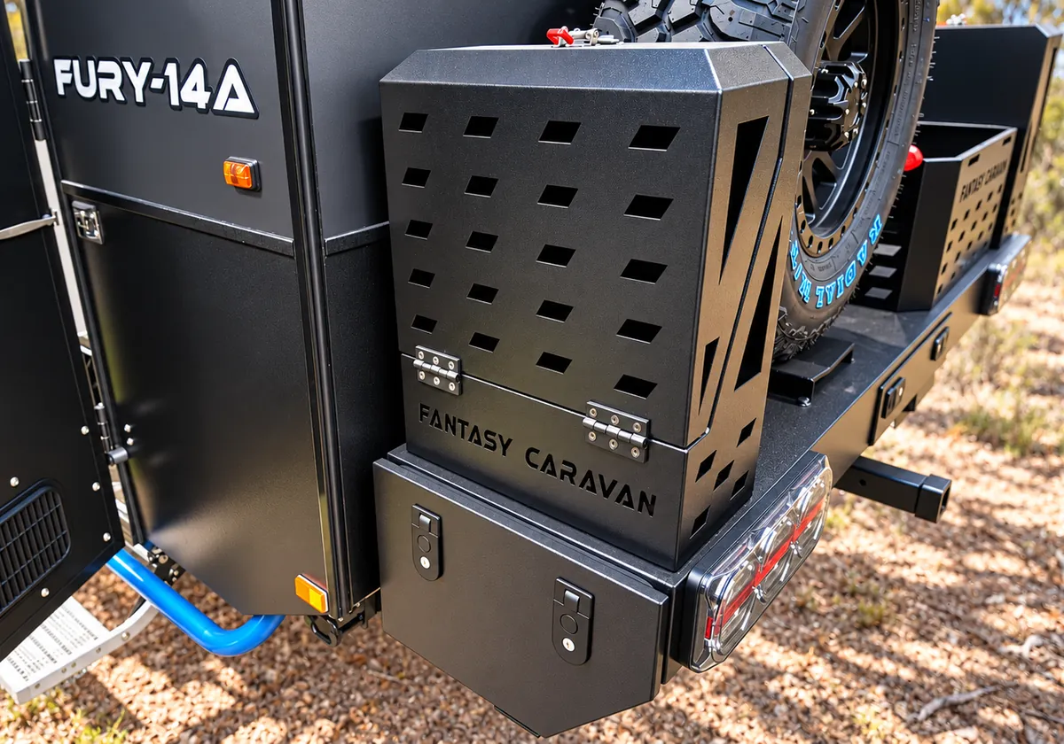 Spare wheel on the rear bumper of a Fury 48V